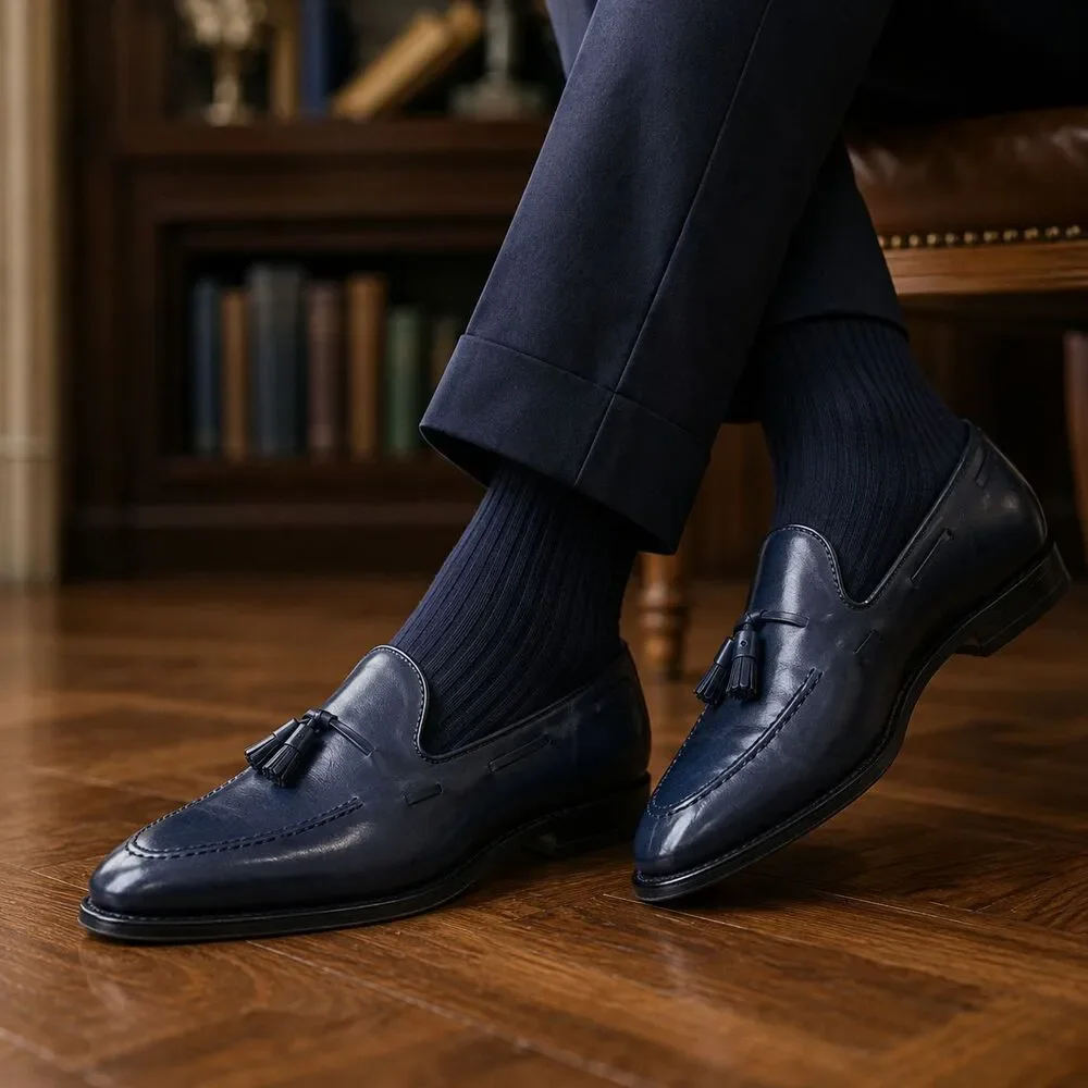 Allen Edmonds Grayson Shoes Mens Size 8 Blue Tassel Loafers Leather Dress Formal